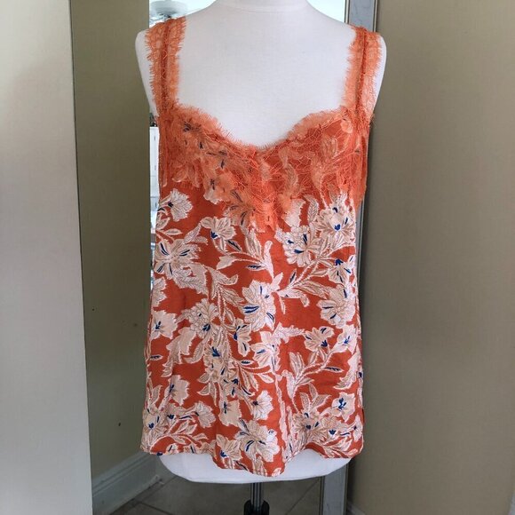 Sam Edelman Tops - Sam Edelman Tank Top Medium V-Neck Lace Orange White Floral Fairycore NWT